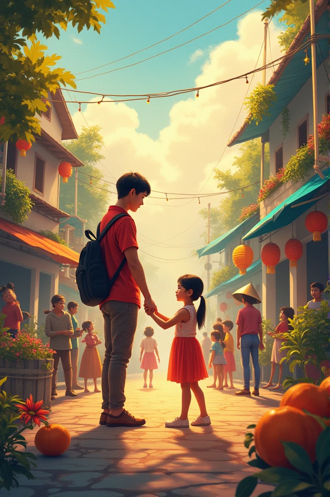 There are two children sitting on a stone bench in front of a building, Chinese style, Dream China Town, Chinese Dream, matte painting portrait shooting, Chinese heritage, Chinese fantasy, Work. author：Leng Jun, china village, Beautiful renderings of the Tang Dynasty, portrait shooting, and expand the library to 16：9