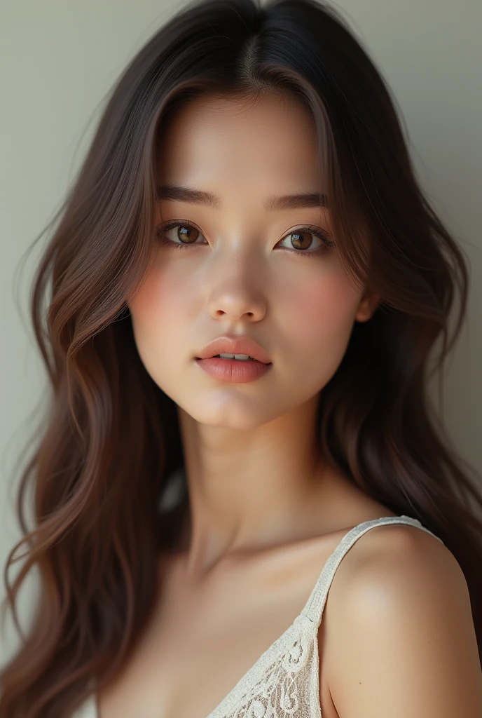 Visage femme européenne réaliste brunette 22 ans