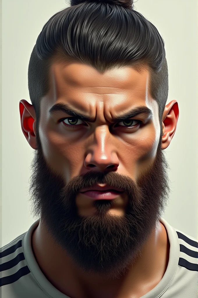 Cristiano Ronaldo profile right with a goat beard, very angry