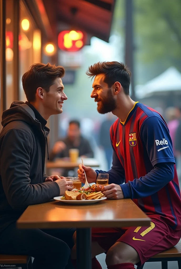 Brian was eating and then met Messi.