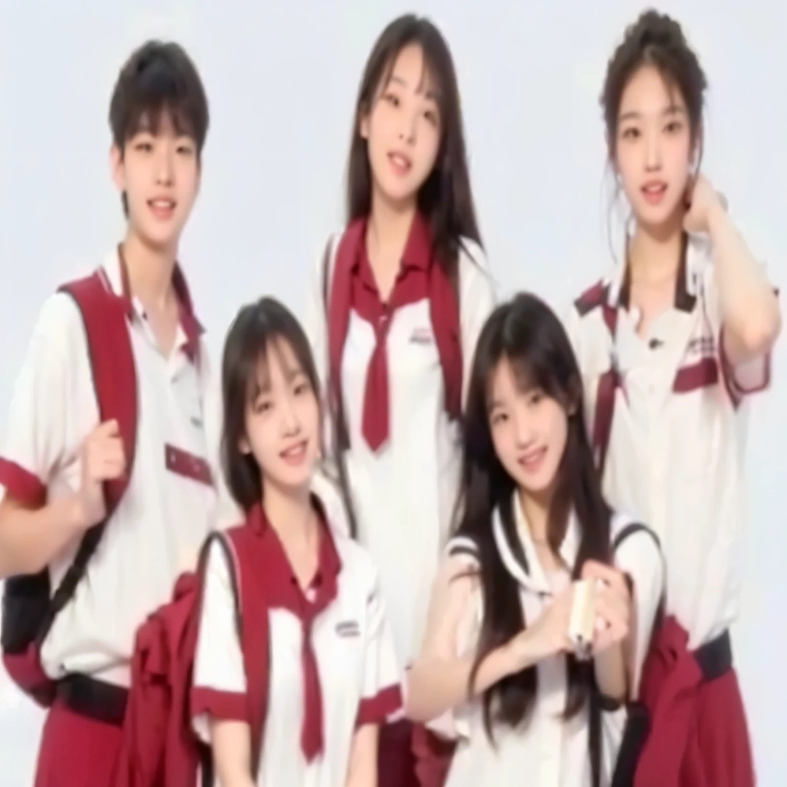 Redraw the image above with clear, realistic details, a photo of 5 students,