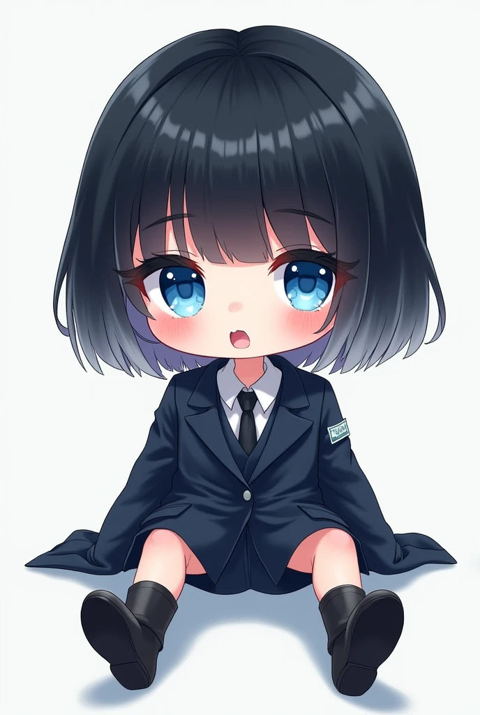 gender:Eye color:blue-eyed hairstyle:Bob's hair color:black hair with a light gray gradient color:cool and stylish clothes:Parker Style:deformed illustration system:Sitting with legs stretched out