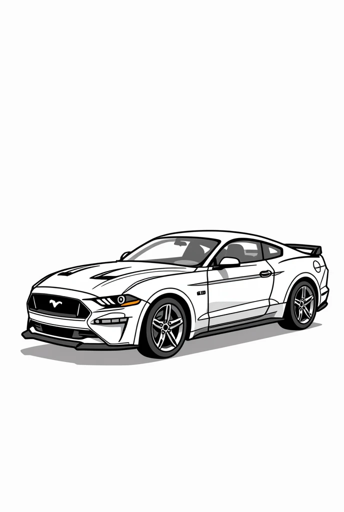 Give me a vector art coloring book photo of a Ford Mustang car, no grayscale no color full details but the design is simple no darkened areas side view