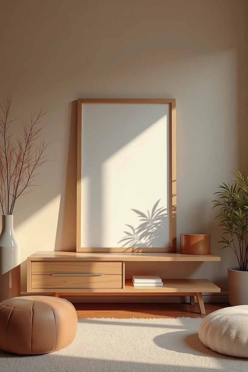 Modern Wooden Photo Landscape Frame in 16:9 Proportion Comfort Living Room, 4K
