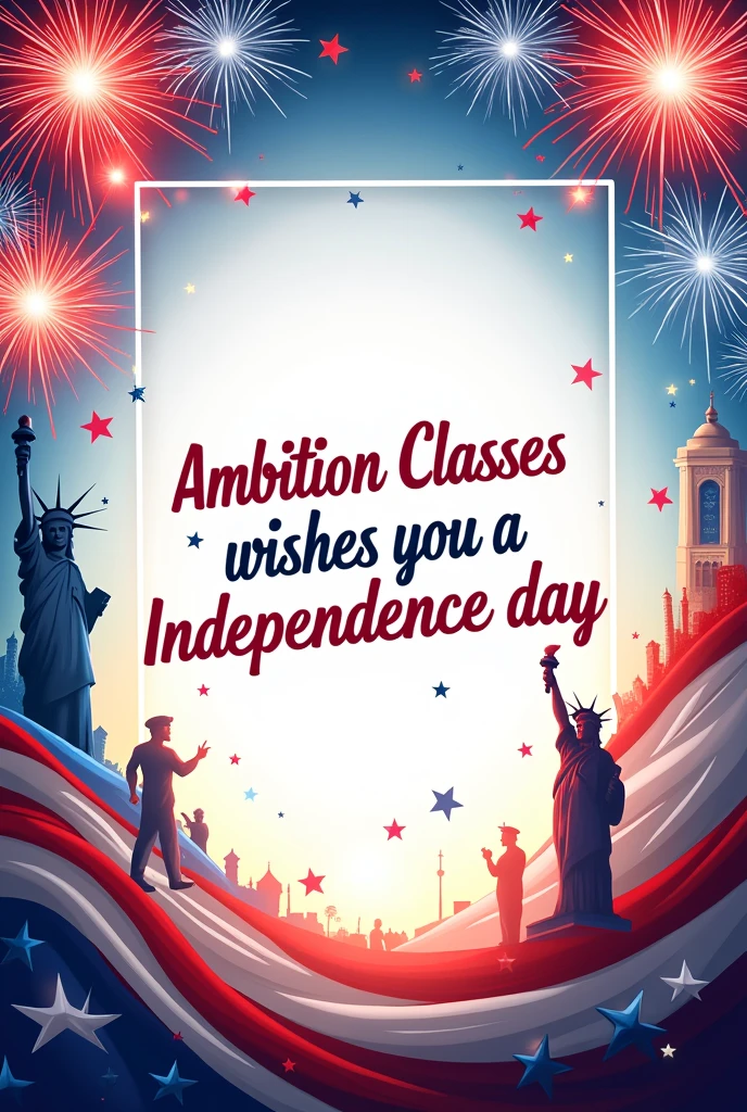 A happy independence day themed background with text
 "Ambition Classes wishes you a happy independence day"