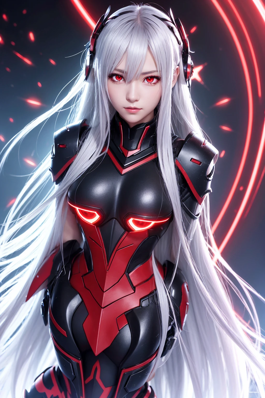 Silver Hair, Very long hair, Large Breasts, Red eyes, Character portrait, Head-mounted display, Anime Style, Character Design, High resolution, Highest quality,
