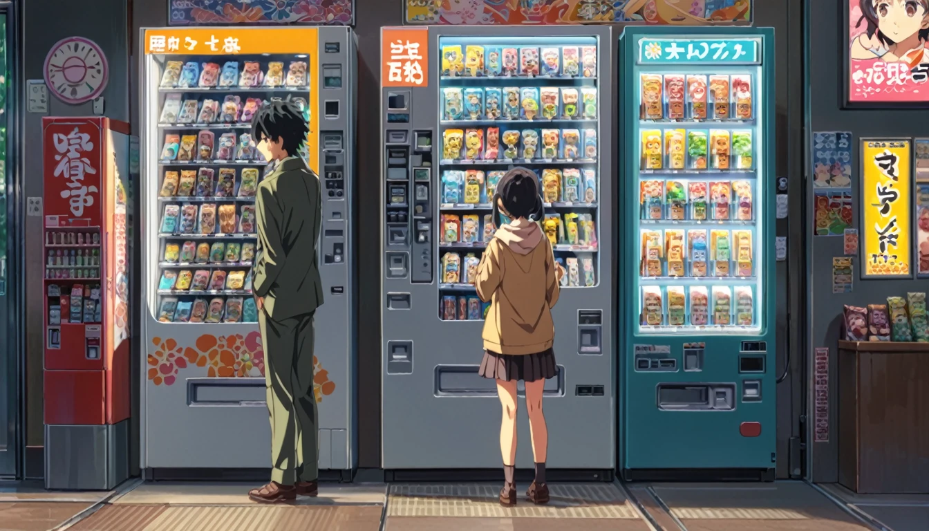 ((anime: 1.4, figure)), (masterpiece, best quality, highest quality), (highly detailed, absolute resolution), ((16K, high resolution)), ((ikari shinji, vending machine), (anime: 1.4, figure)), (masterpiece, best quality, highest quality), (highly detailed, absolute resolution). and {Lofi art, Rowley Greasley style, Makoto Shinkai style, anime aesthetic}, break { (Generates images with over 40 million pixels of information and cinematic detail.) }