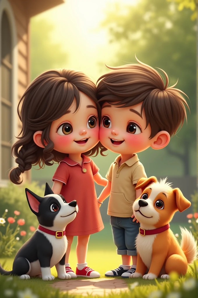 Acute girl  and a cute boy Age 5 years old their  boy loves Lhasa episode dog and girl loves French Bulldog