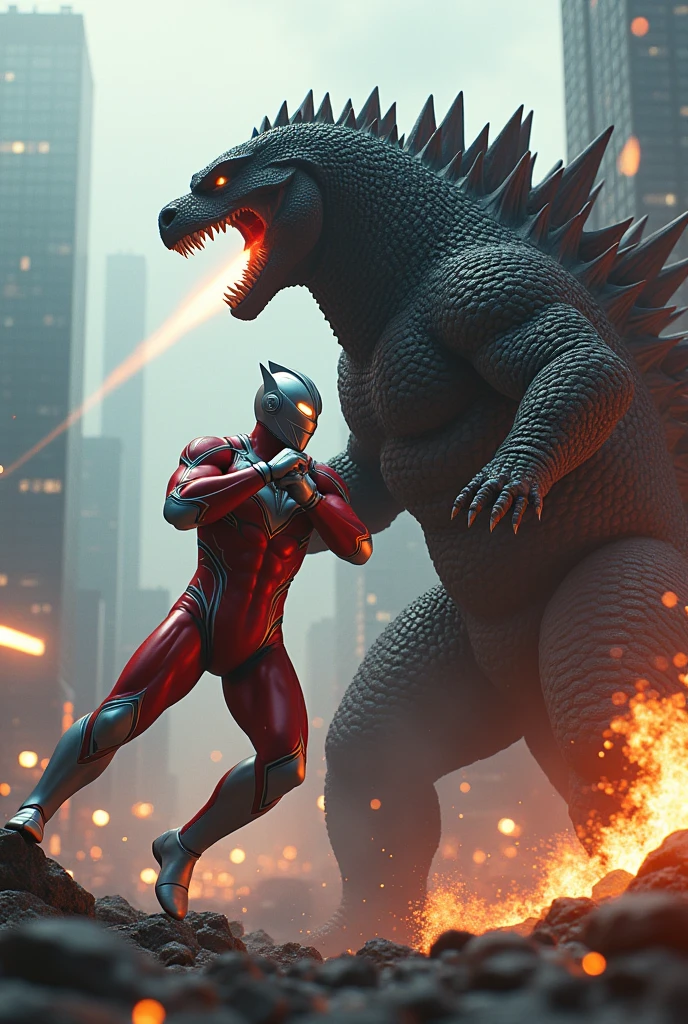 ultraman, ongbak, godzilla, superhero, giant monster, action scene, detailed highly detailed face, muscular body, dynamic pose, powerful energy beam attack, dramatic lighting, cinematic composition, epic scale, cinematic scenery, photorealistic, 8k, hyper detailed, vivid colors, dramatic shadows, volumetric lightinga giant ultraman,choking a massive godzilla monster,highly detailed,epic battle scene,cinematic lighting,dramatic Tilt shift photography ultraman riding godzilla,godzilla mouth ripped open,brutal fight scene,cinematic lighting,highly detailed,realistic,photorealistic,extremely detailed,4k,8k,high resolution,best quality,masterpiece,ultra detailed,sharp focus,intense colors,dramatic shadows,dynamic composition,hyper realistic,cinematic angles,action poses,cinematic atmosphere,intricate textures,vibrant colors,extremely detailed,4k,8k,photorealistic,studio lighting,physically-based rendering,hyper-detailed