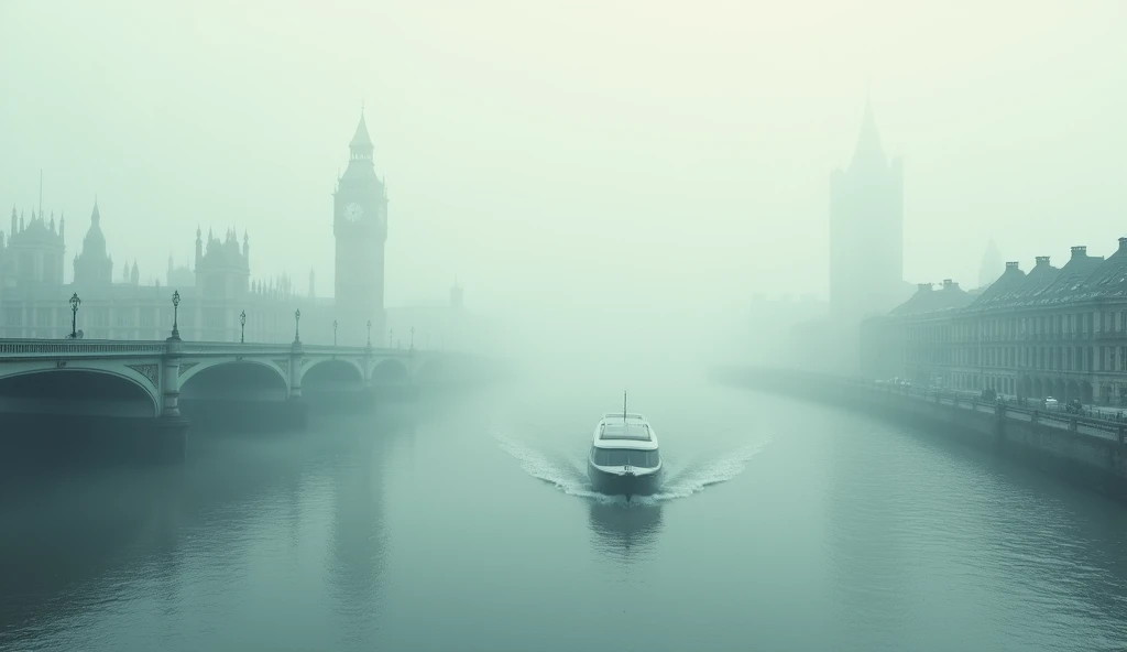 fog, London, River Thames, fogの中の船, haze, fogに包まれた街, dim, Watercolor
