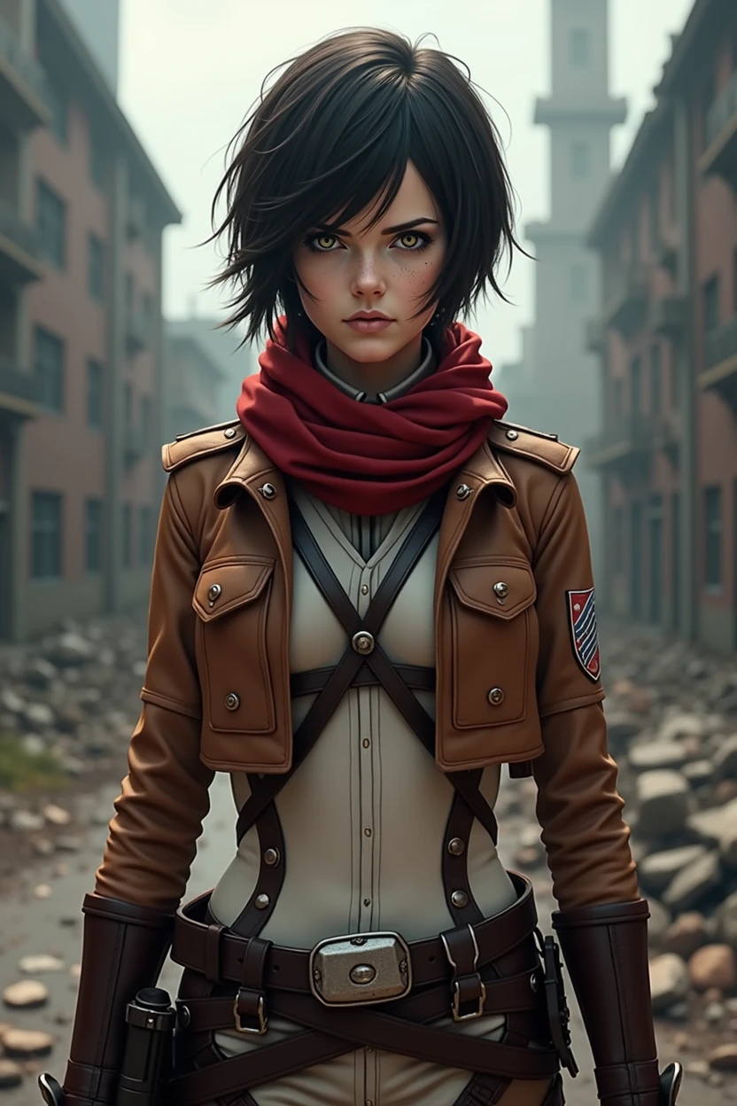 Emma Watson wearing Mikasa Ackerman cosplay