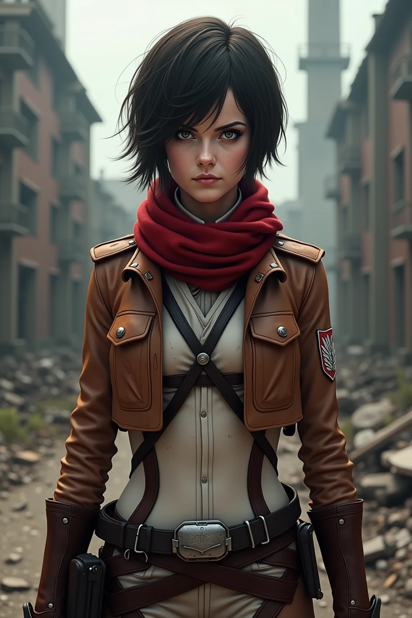 Emma Watson wearing Mikasa Ackerman cosplay