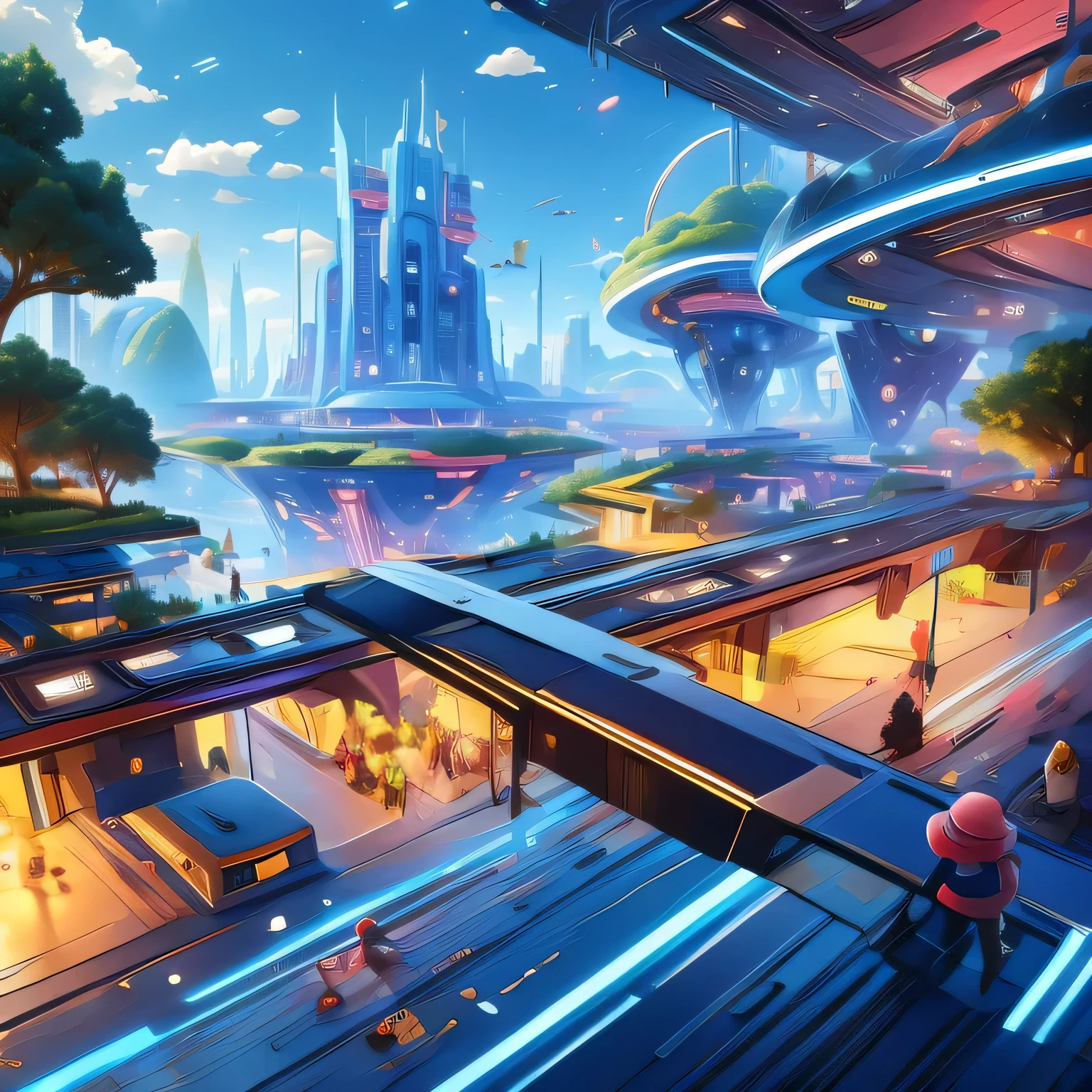 Child-friendly future city design，Futuristic building，Futuristic，Children's style，Disney style