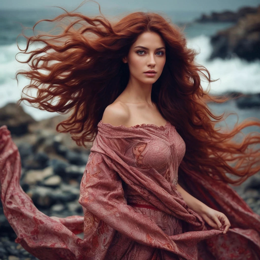 scene is a Long shot of a barefoot a sensual gypsy woman , bare-breasted. A shirt made of wrapped fabrics:1.1),(masterpiece,best quality,pretty Gypsy women ,beautiful face,8k,raw photo,photorealistic,absurdres:1.2),long wavy hair,long shot,dutch angle, facelight,film grain,chromatic aberration,highres,ultra detailed,finely detail,light blue frilled lace dress,detailed skin and eyes and face,sharp pupils,realistic pupils,sharp focus, /Imagine prompt: Create cinematic images of a female gypsy dancer in various poses in front of a rocky beach - show images of a woman's body in a stormy sea environment and her long hair blowing in the wind. A sensual a beautiful appearance / very real natural female face like a human, dancing "Gypsy" - / scene is a full long shot 35mm photographic lens - women stood on the rugged rocks by the stormy shore. camera focus is sharp on her face, her big honey blue eyes / a beautiful face with lovely lips with lust on her big honey blue eyes /
She look into the camera lens ,radiates deep charm and lust.
A woman's height is 185 cm - she is barefoot and a sensual, bare-breasted girl. The beauty and attractiveness of a woman's naked body and big and open eyes increase focus and clarity in a woman's face./- a real beautiful woman with beautiful female ??????? -/with natural face a beautiful human woman with big honey blue eyes - a charming dancing woman with big honey yellow eyes
- The woman's eyes are fully open, increasing the focus and clarity of the woman's face.
A dancing woman standing on a rocky mountain bed and dancing by a stormy beach. The camera lens focuses on his face, eyes wide open.
a gypsy woman’s wavy hair, red wavy hair, her eyes are attractive with long eyelashes, her posture is very feminine - obvious feminine lust, obvious feminine lust is one of the characteristics of her femininity. //Through the lens of the 35mm camera, we see a full shot of her standing gracefully on the jagged rocks by the stormy shore, dancing happil