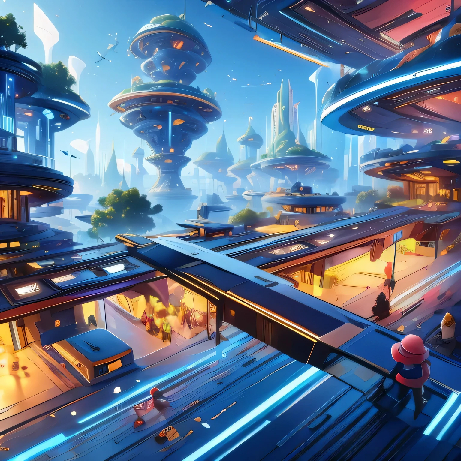 Child-friendly future city design，Futuristic building，Futuristic，Children's style，Disney style