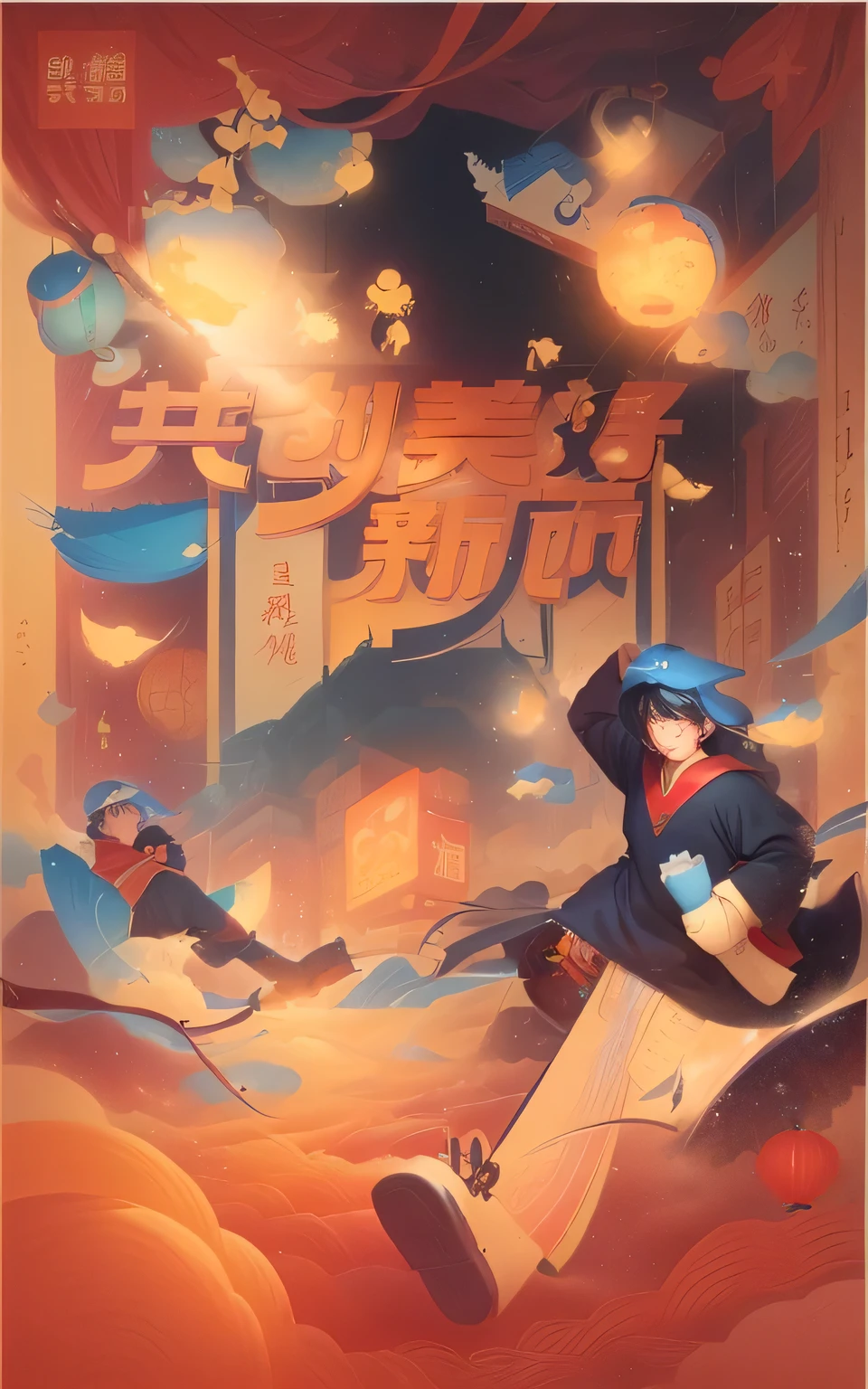 a posters for a chinese children's book with a cartoon character, posters illustration, promotional posters, by Cheng Jiasui, author：Gao Cen, posters, Popular on cgstation, by Qu Leilei, Color illustrations, author Wang E, Inspired by Cheng Jiasui, author：Xia Gui, Ghost Festival, author：Yan Hui, author：Xia Chang