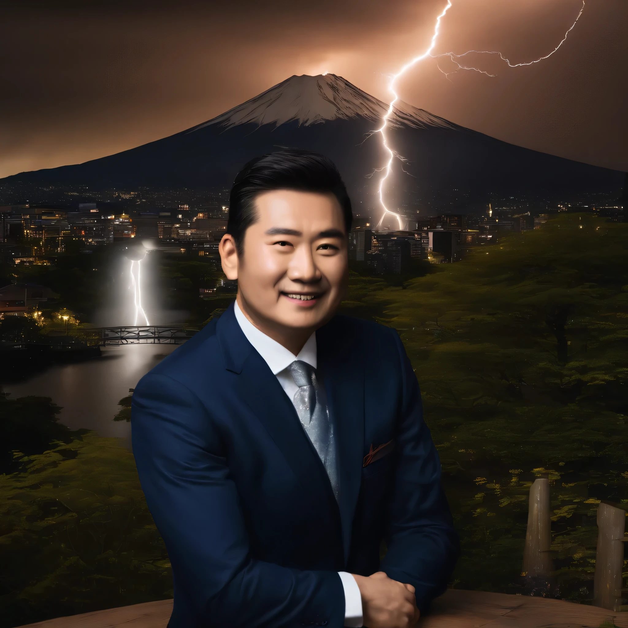 Centerpieces、Superior quality、quality of'superior image、8k Quality、Beautiful photos of d'lightning、Magnificent、(mont fuji:1.5)、((dramatic lightning:1.9))