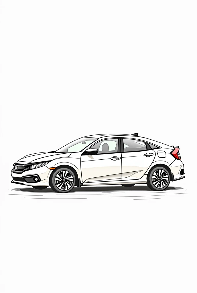 Give me a vector art coloring book photo of a Honda civic car, no grayscale no color full details but the design is simple no darkened areas side view