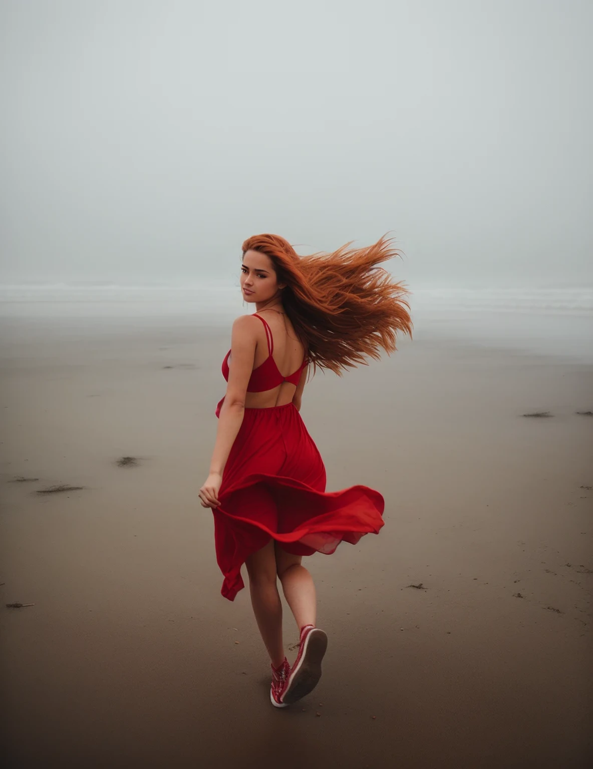 Latina woman in white dress running on beach with very long hair, long black hair windy, wind blowing and hair flowing, young girl in motion, flowing black hair, windy hair, her hair blowing in the wind, with black hair, very long flowing black hair, wind blown hair, windy beach, wind blowing hair, long flowing black hair,