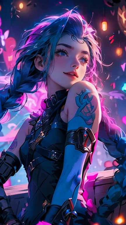 Jinx, League of Legends, completely nude, big , gorgeous body, crazed sexual look on her face. 