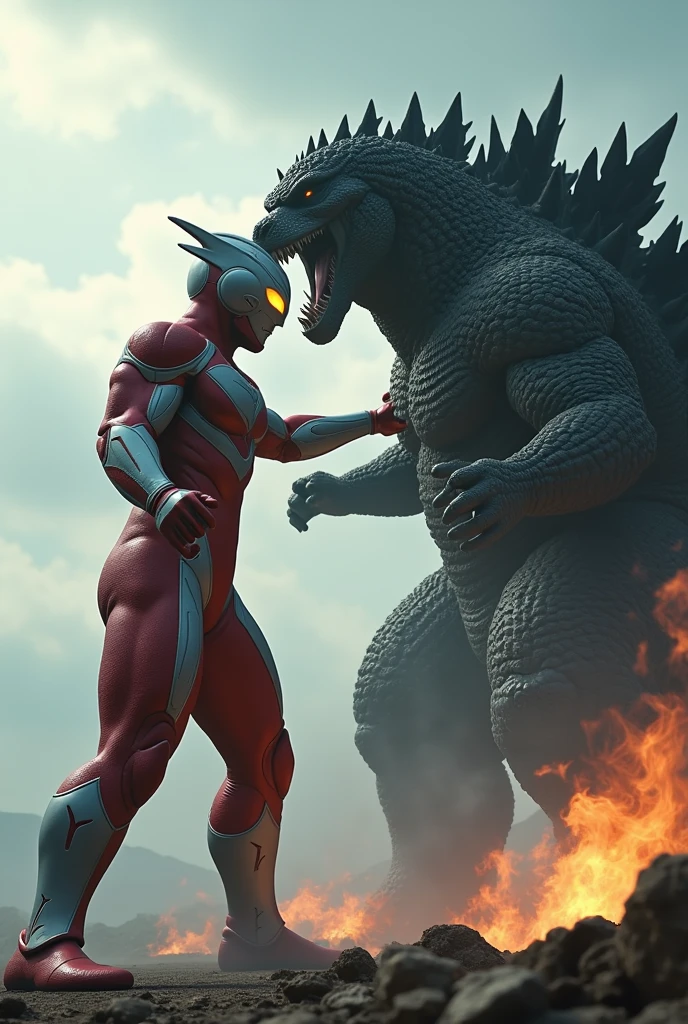 ultraman, ongbak, godzilla, superhero, giant monster, action scene, detailed highly detailed face, muscular body, dynamic pose, powerful energy beam attack, dramatic lighting, cinematic composition, epic scale, cinematic scenery, photorealistic, 8k, hyper detailed, vivid colors, dramatic shadows, volumetric lightinga giant ultraman,choking a massive godzilla monster,highly detailed,epic battle scene,cinematic lighting,dramatic Tilt shift photography ultraman riding godzilla,godzilla mouth ripped open,brutal fight scene,cinematic lighting,highly detailed,realistic,photorealistic,extremely detailed,4k,8k,high resolution,best quality,masterpiece,ultra detailed,sharp focus,intense colors,dramatic shadows,dynamic composition,hyper realistic,cinematic angles,action poses,cinematic atmosphere,intricate textures,vibrant colors,extremely detailed,4k,8k,photorealistic,studio lighting,physically-based rendering,hyper-detailed