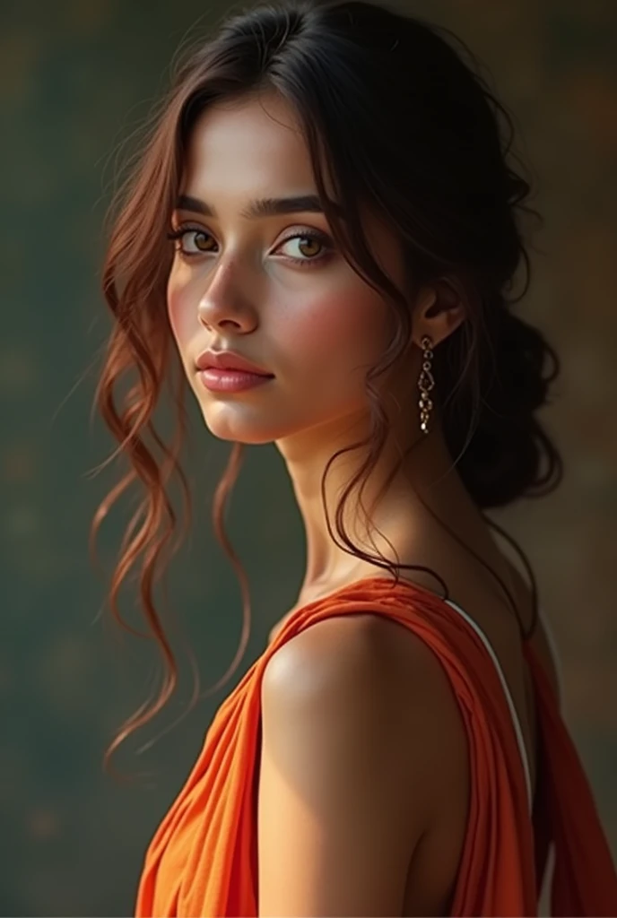 A girl is an indian Having a build or slender figure might be proportionate, with a focus on her eyes bright, expressive, and Her hair might be dark or have a reddish tint and having a graceful or artistic way of moving with a sense of elegance and poise