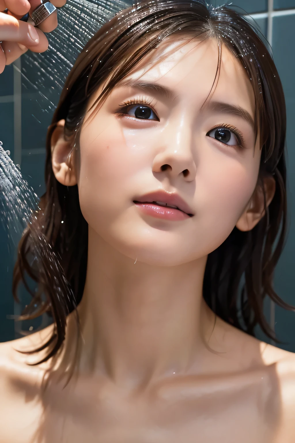 (I take a shower:1.3), (Baby Face:1.3), (Highest quality:1.4), (Very detailed), (Very detailed美しい顔), naked, (Baby's physique:1.2), Great face and eyes, iris, (Flat Chest:1.5), (Skinny body type:1.5), (Look up:1.5), Close ~ eyes, (Face close-up:1.2), From below, Hotel Bathroom, Smooth, Very detailed CG synthesis 8k wallpaper, High-resolution RAW color photos, Professional photography, Light, BackLight, dream-like, impressive, Written boundary depth