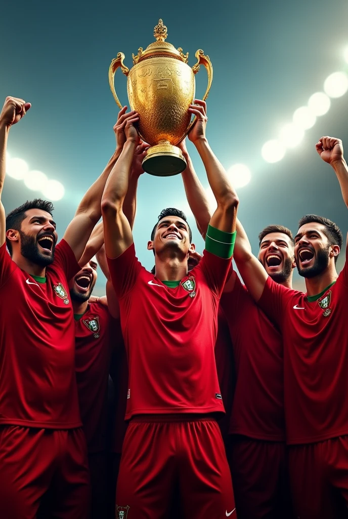 CRISTIANO RONALDO and the PORTUGAL team lifting the EUROPEAN CHAMPIONSHIP trophy *euro cup*