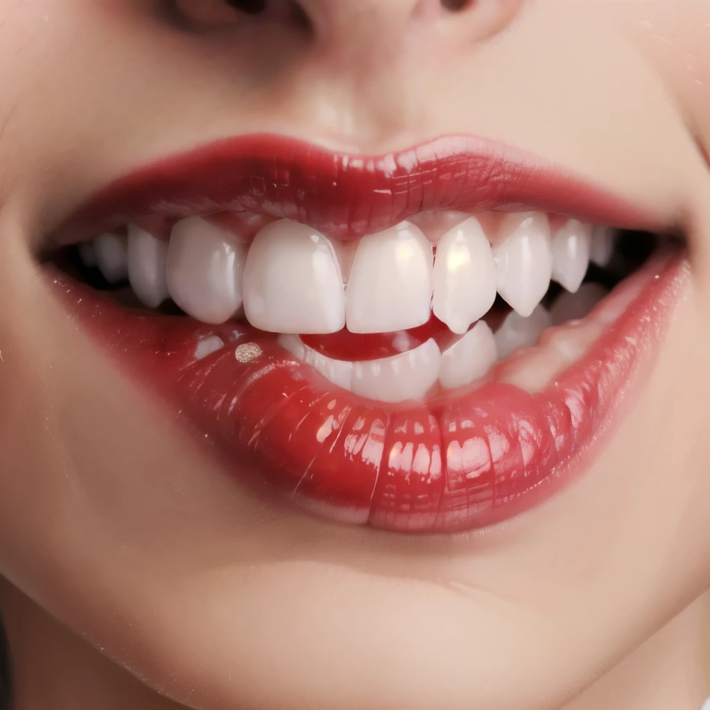 Hyper-realistic portrait of a sexy mouth, (((biting the lips))) 