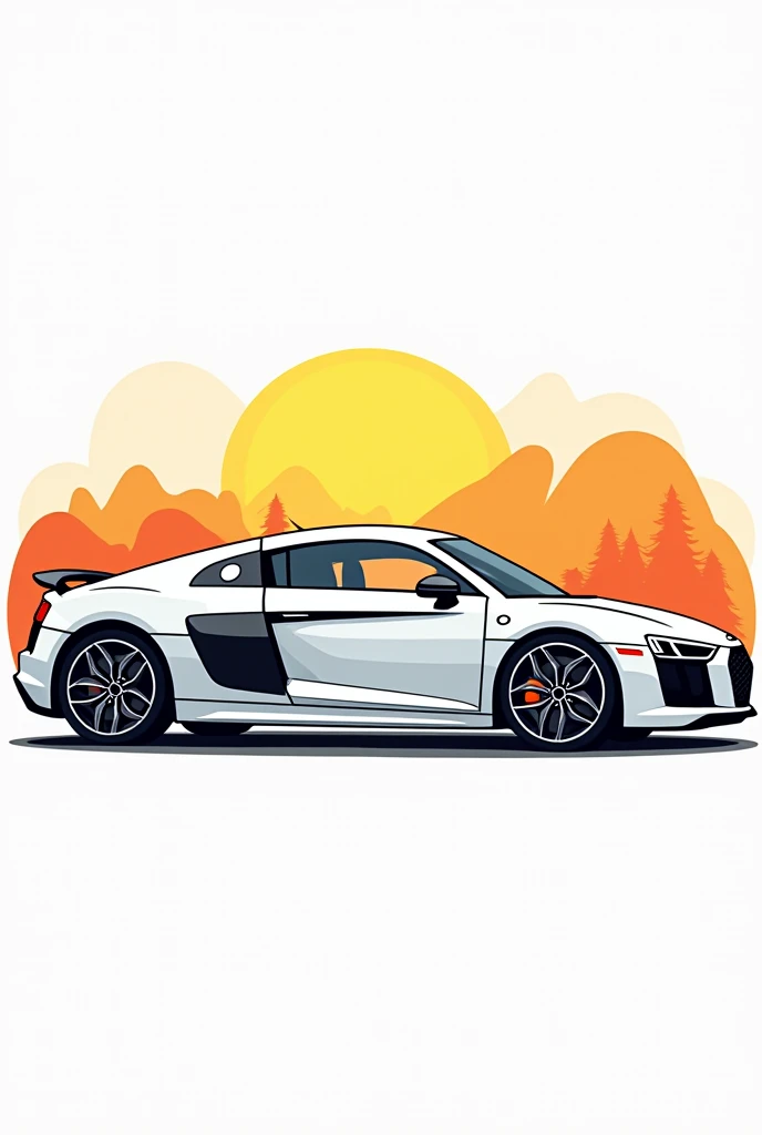 Give me a vector art coloring book photo of a Audi R8 car, no grayscale no color full details but the design is simple no darkened areas side view