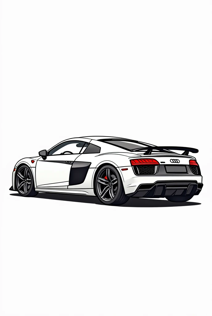 Give me a vector art coloring book photo of a Audi R8 car, no grayscale no color full details but the design is simple no darkened areas side view