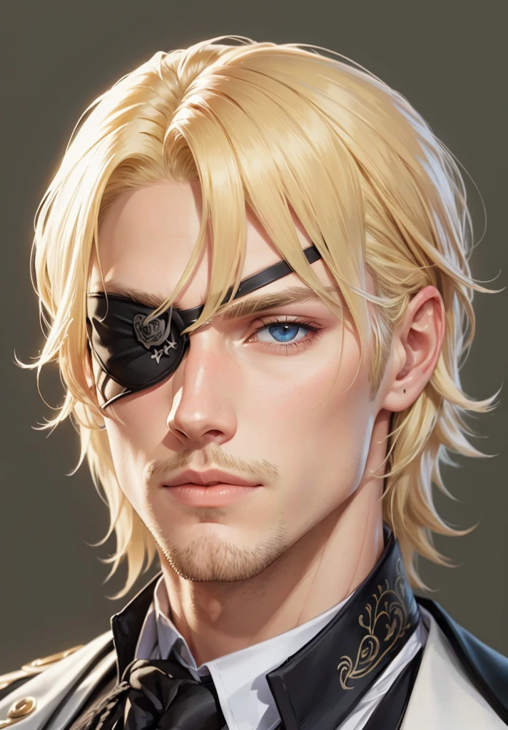 beautiful illustration, ultra-detailed, masterpiece, male man, long blond hair, eye patch