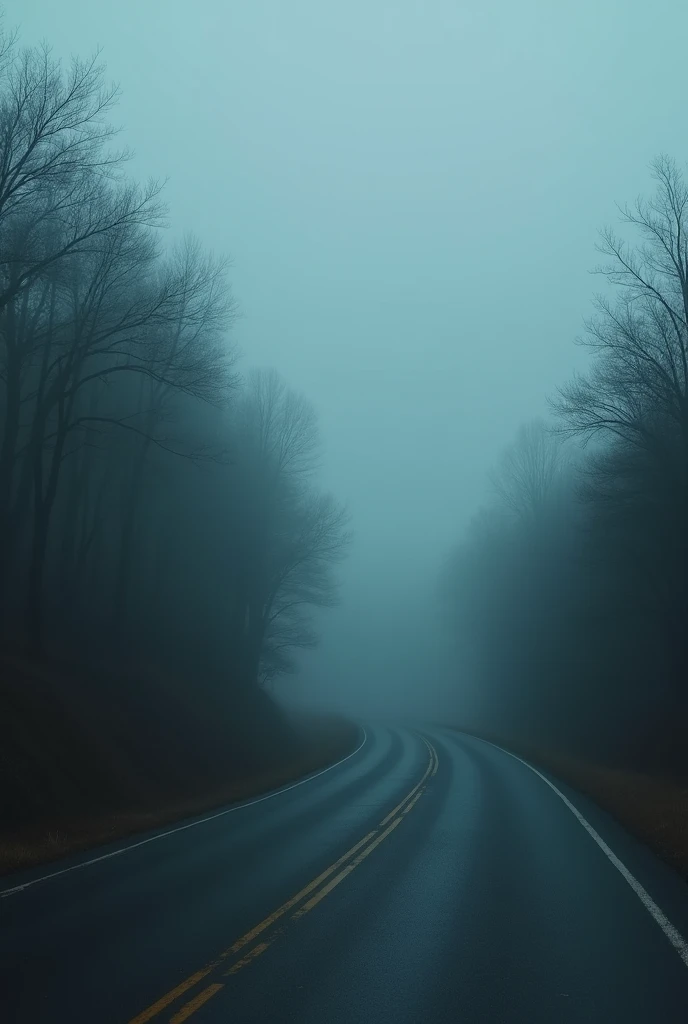 a mysterious foggy landscape, oil painting, roads in the north, poor visibility, Car, (best quality,4k,8k,highres,masterpiece:1.2),dramatic lighting,cinematic,moody atmosphere,muted color palette,atmospheric,hazy,overcast sky,winding roads,windblown trees,desolate,eerie,mysterious,haunting