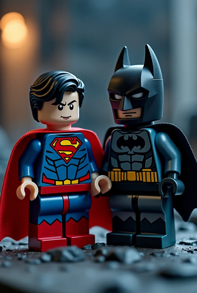 Superman and Batman in lego art, night