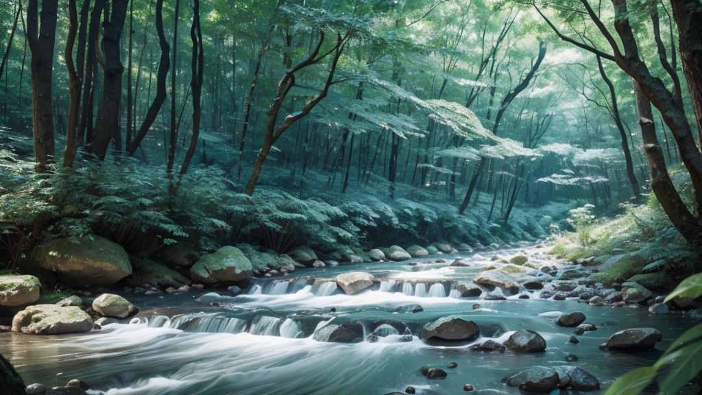 A river of stars，Silver-white sandy ground，Crystal clear laurel forest like crystal，high quality，masterpiece，Lots of details，8k，Amazing