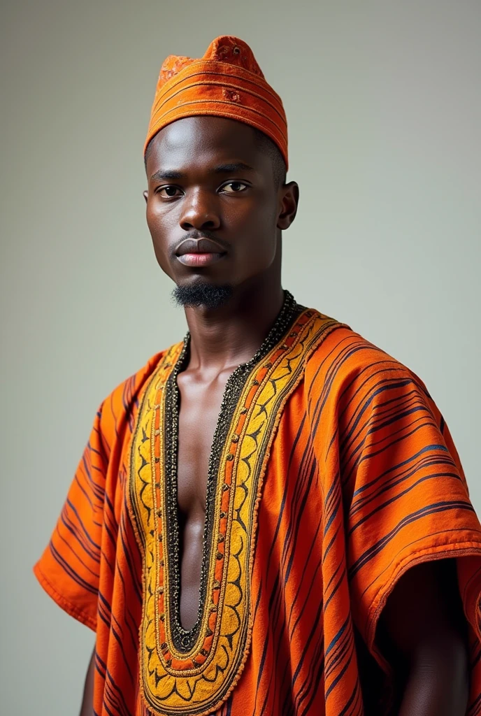 A young brave Nigerian man wearing traditional clothes.