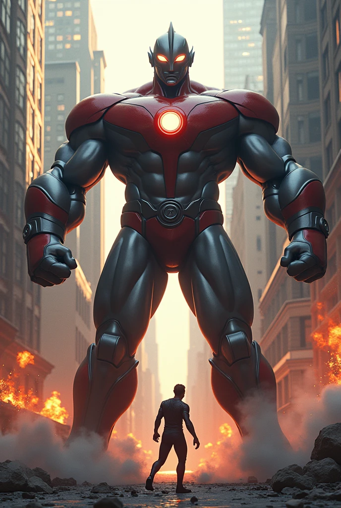 ultraman with giantman marvel,fight,choke with elbow,bomb everywhere,new york city,best quality,4k,8k,highres,masterpiece:1.2,ultra-detailed,realistic,photorealistic,photo-realistic:1.37,hdr,uhd,studio lighting,ultra-fine painting,sharp focus,physically-based rendering,extreme detail description,professional,vivid colors,bokeh,concept art,science fiction,cinematic lighting,dramatic atmosphere