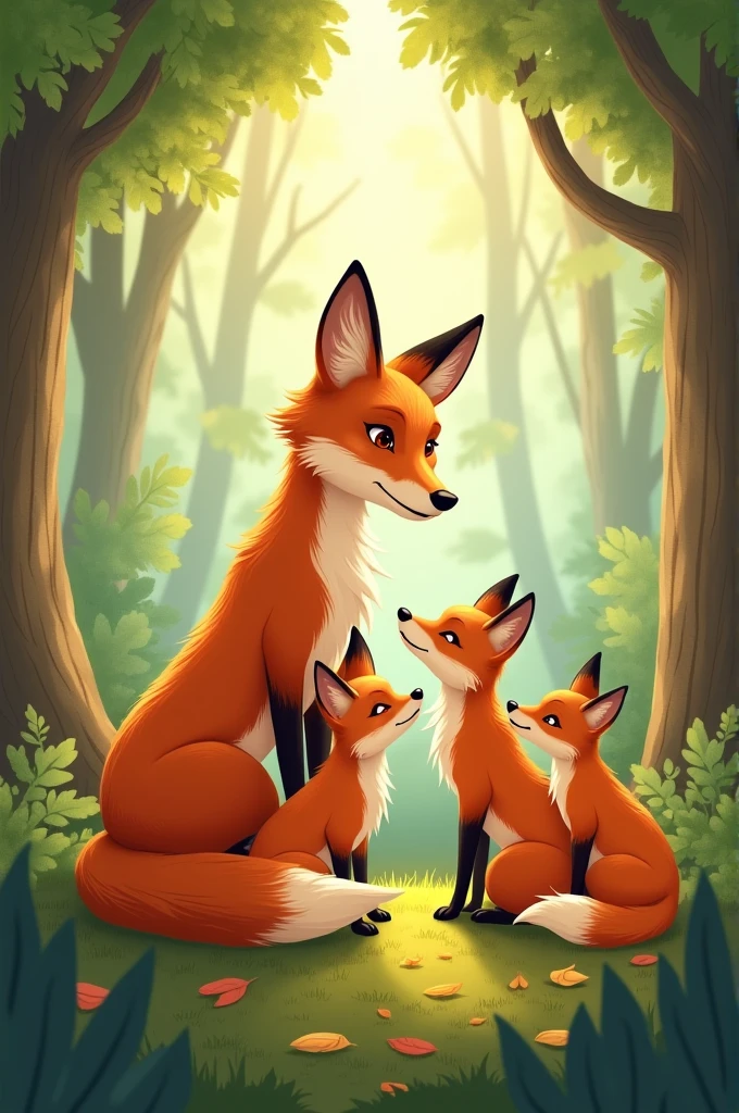 Mommy fox insteucting her kids