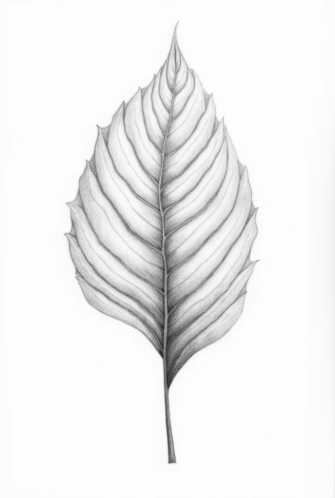 Pencil drawing of l.a tree leaf with shaded tips
