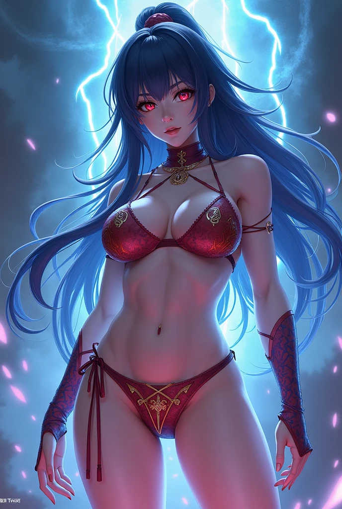 Bikini, Raiden shogun from genshin impact, bending over