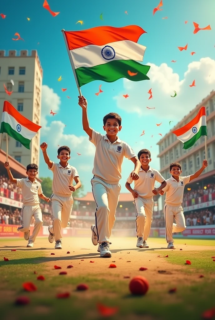 Make a independence day photo of title alpha cricket academy