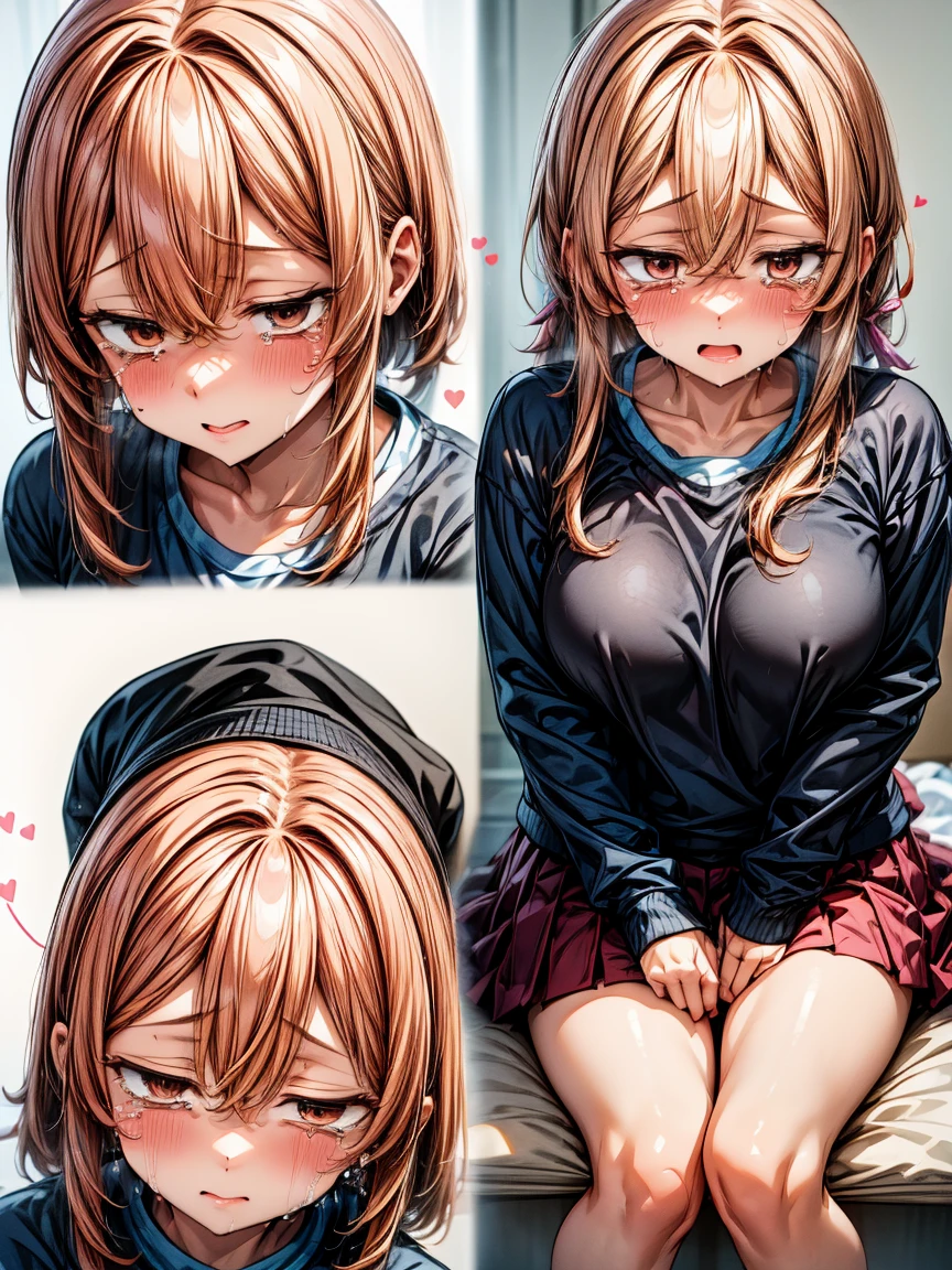 (Girl:1.2)、(Pink gym clothes)、Pleated skirt、blush、Very detailed、High resolution、4K、masterpiece、High resolution、(tears:1.8)、(Clothes are see-through:1.2)、(heart:1.3)、(rape)、(despair:1.3)、(Half-close your eyes:1.6)、(Top view:1.8)、(A scene from an adult manga:1.3)、(sit)