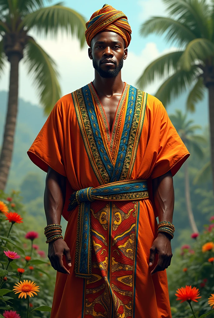 A young brave Nigerian man wearing traditional clothes. 
