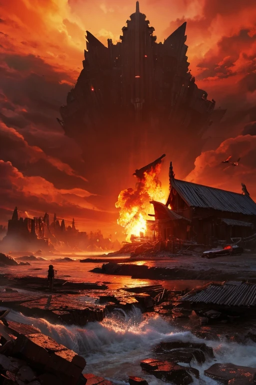 Highest quality、masterpiece、Desolate Earth、wreckage、Red Sky、Surrealism