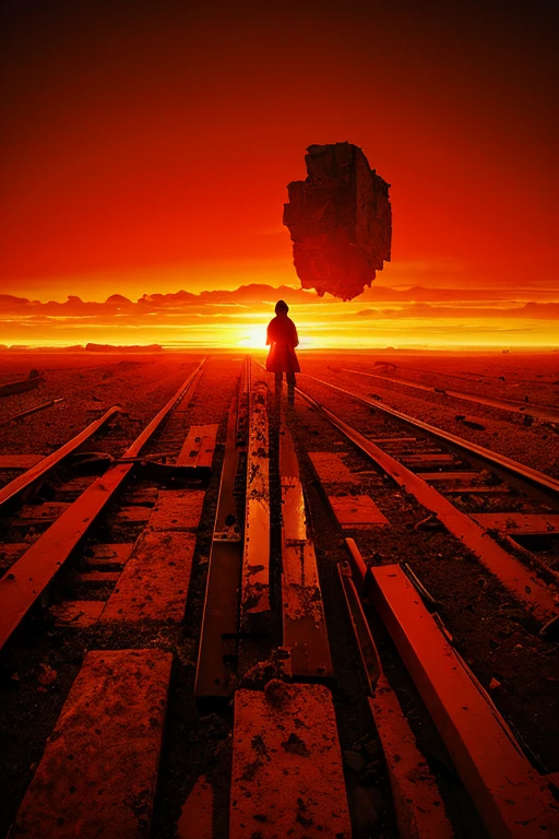 Highest quality、masterpiece、Desolate Earth、wreckage、Red Sky、Surrealism