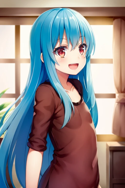 ((Highest quality)), ((masterpiece)), (be familiar with), Perfect Face, indoor, Bedroom, Watching the audience,
One woman, Rimuru=Tempest,
Open Mouth, Ecstatic expression, blush, smile,
Small breasts, Flat Chest, , , child, Girl,
Long Hair, Long Hair,