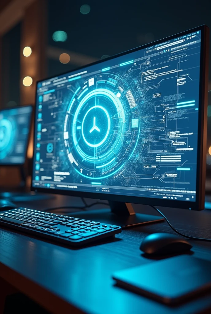 Futuristic floating screen computer technology 