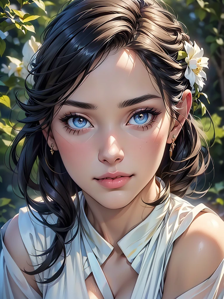 (top quality,4K,8 K,a high resolution,masterpiece:1.2),super detailed,(realistic,photorealistic,photo-realistic:1.37),detailed and beautiful eyes,thick and beautiful lips,very detailed eyes and face,long eyelashes,[USA, bright colors,soft natural light,romantic atmosphere,bright flowers, flowy dress,feminine and elegant pose,Happy and confident look, Haute Couture Style, Dreamy landscapes, Artistic portrait, quality of art printing, oil painting techniques, impressionistic style.