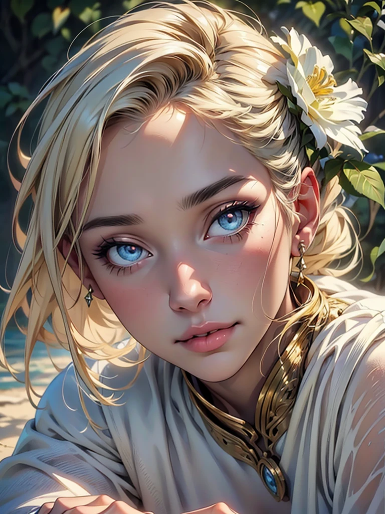 (top quality,4K,8 K,a high resolution,masterpiece:1.2),super detailed,(realistic,photorealistic,photo-realistic:1.37),detailed and beautiful eyes,thick and beautiful lips,very detailed eyes and face,long eyelashes,[USA, bright colors,soft natural light,romantic atmosphere,bright flowers, flowy dress,feminine and elegant pose,Happy and confident look, Haute Couture Style, Dreamy landscapes, Artistic portrait, quality of art printing, oil painting techniques, impressionistic style.