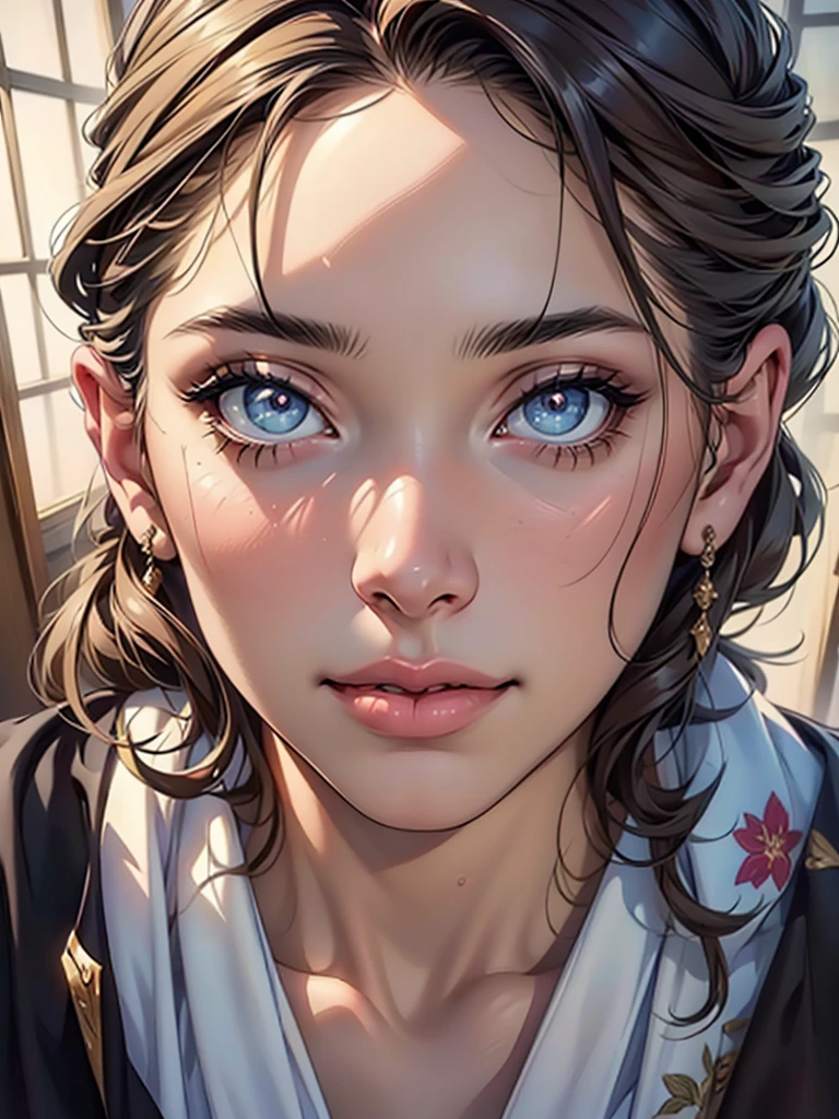 (top quality,4K,8 K,a high resolution,masterpiece:1.2),super detailed,(realistic,photorealistic,photo-realistic:1.37),detailed and beautiful eyes,thick and beautiful lips,very detailed eyes and face,long eyelashes,[USA, bright colors,soft natural light,romantic atmosphere,bright flowers, flowy dress,feminine and elegant pose,Happy and confident look, Haute Couture Style, Dreamy landscapes, Artistic portrait, quality of art printing, oil painting techniques, impressionistic style.